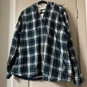 L.L. Bean Scotch Plaid Flannel Sherpa-Lined Zip Hoodie 3X Black Watch